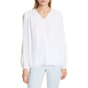Lewit White Top V-neck Shirred Long Sleeves Blouse Sz XS $229 New